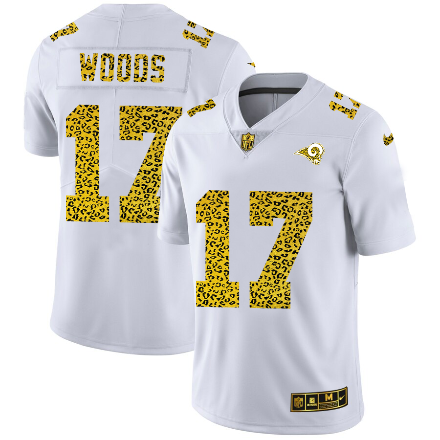 Custom Los Angeles Rams 17 Robert Woods Men Nike Flocked Leopard Print Vapor Limited NFL Jersey White